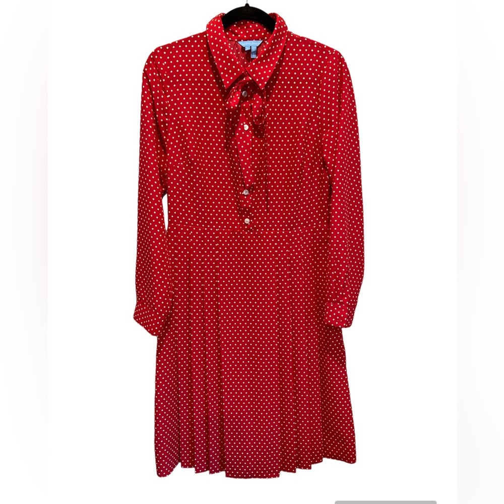 Draper James Polka Dot Tie Neck Shirtdress Sz 8